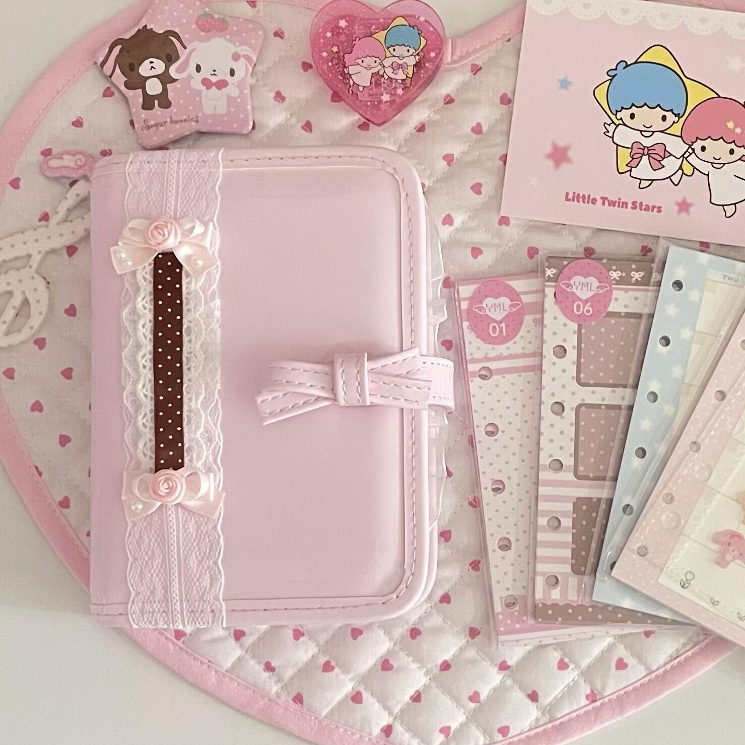 Leather Work Notepad - Pink Bowknot A7 Leather Binder Notebook